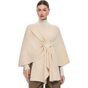 Women's Beige Elegant Open Poncho Sweater Spring Fall Winter Shawl Wraps
